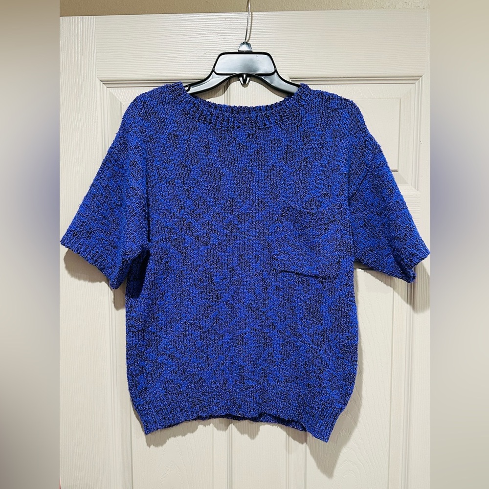 VINTAGE Beldoch Popper Purple 80s Short Sleeve front pocket Sweater 90s …